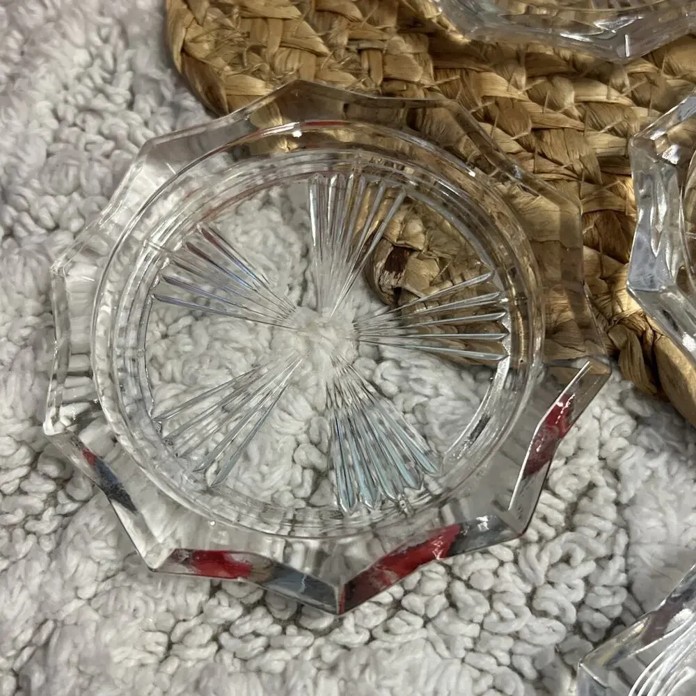 Vintage Set of 6 Glass Coasters Reins France Sunburst Decagon Pattern Art Deco